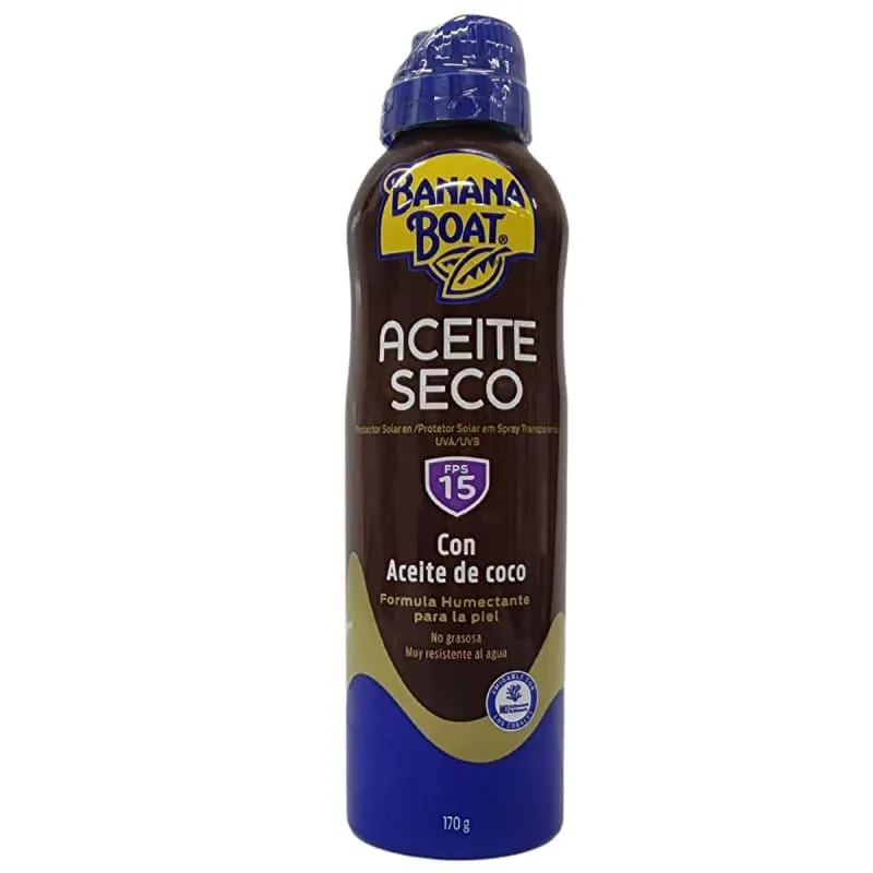 BANANA BOAT PROTETOR SOLAR E ÓLEO BRONZEADOR EM SPRAY FPS15 ACEITE SECO 170G