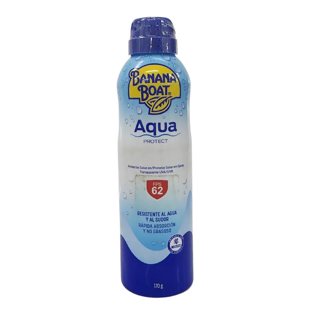 BANANA BOAT AQUA PROTECT PROTETOR SOLAR EM SPRAY TRANSPARENTE UVAUVB FPS62 170G