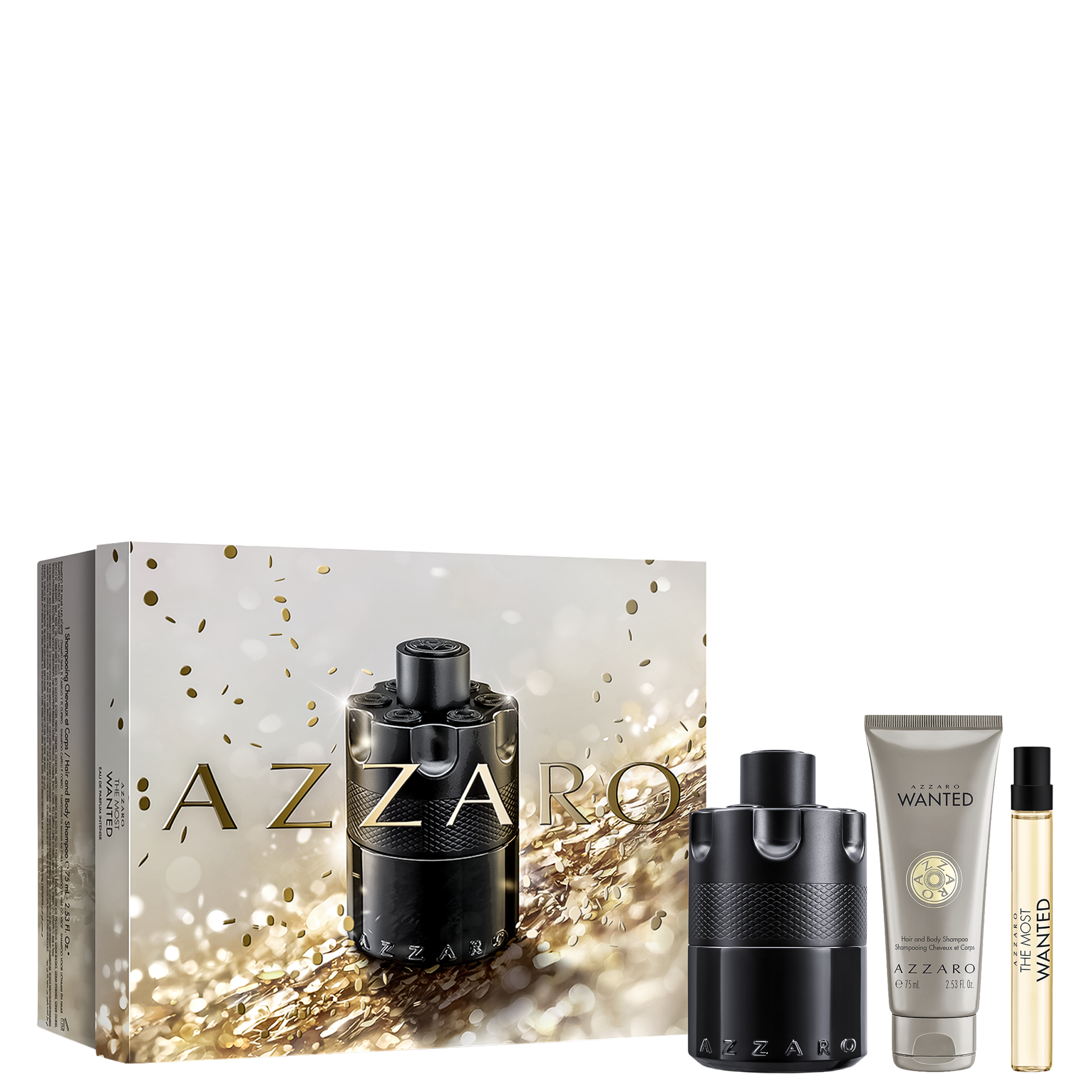 KIT AZZARO PERFUME AZZARO THE MOST WANTED EAU DE PARFUM INTENSE 100ML+SHAMPOO 75ML+ SPRAY 10ML KIT AZZARO PERFUME AZZARO THE MOST WANTED EAU DE PARFUM INTENSE 100ML+SHAMPOO 75ML+ SPRAY 10ML