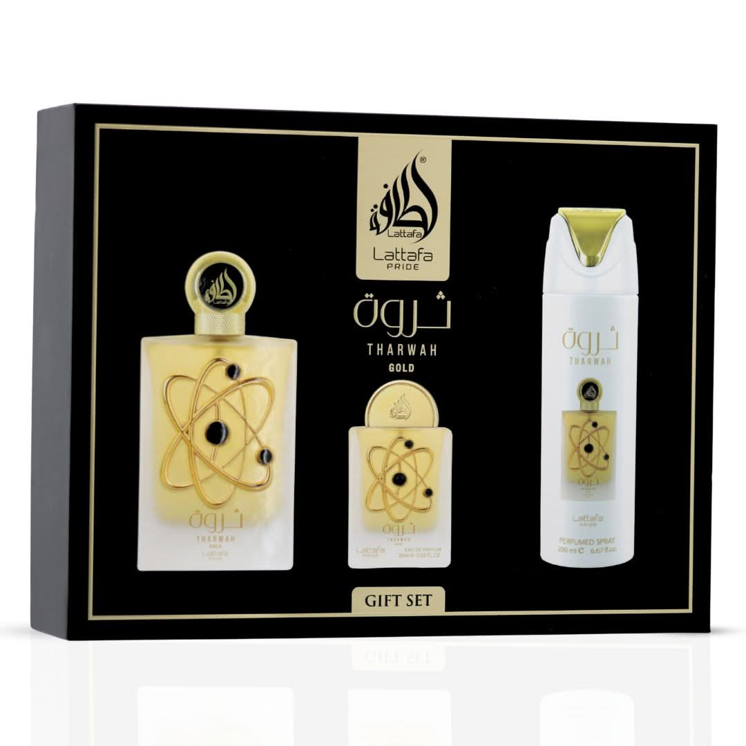 KIT LATTAFA PERFUME THARWAH GOLD 100ML + 20ML -DES200ML - Imagem 3